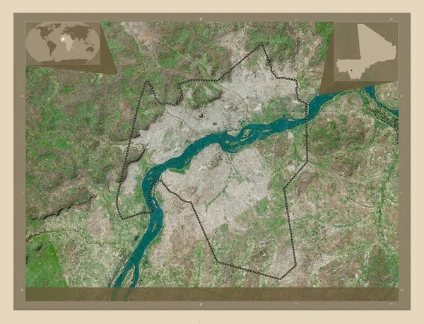 巴马科 马里区 高分辨率卫星地图 角辅助位置图 — 图库照片