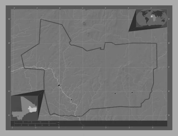 Gao Região Mali Bilevel Mapa Elevação Com Lagos Rios Locais — Fotografia de Stock