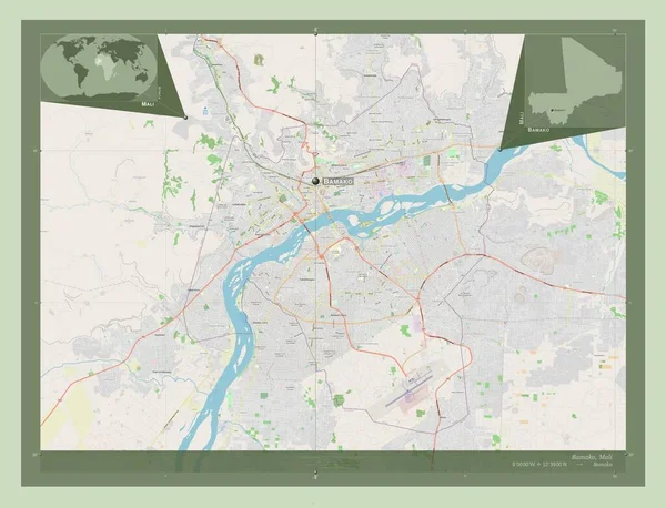 Bamako Mali Körzet Nyílt Utcai Térkép Régió Nagyvárosainak Elhelyezkedése Neve — Stock Fotó