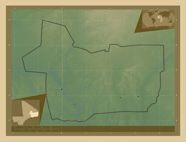 Гао Область Мали Цветная Карта Высоты Озерами Реками Места Расположения — стоковое фото