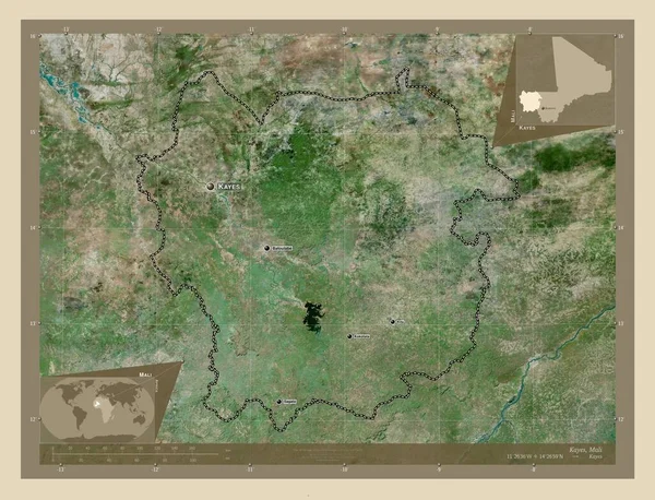 Kayes Región Malí Mapa Satelital Alta Resolución Ubicaciones Nombres Las —  Fotos de Stock