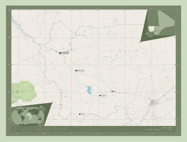 Kayes Mali Bölgesi Açık Sokak Haritası Bölgenin Büyük Şehirlerinin Yerleri — Stok fotoğraf