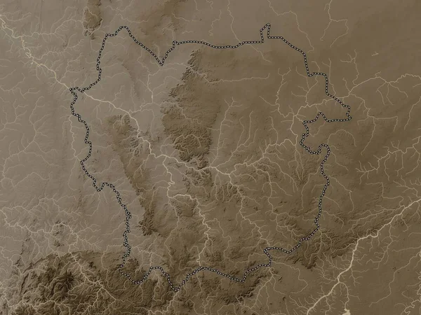 Kayes Регион Мали Карта Высот Окрашенная Сепиевые Тона Озерами Реками — стоковое фото