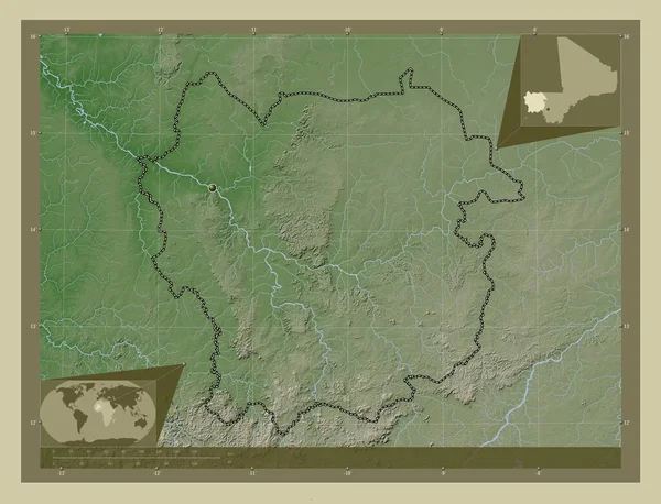 Kayes Регион Мали Карта Высоты Окрашенная Вики Стиле Озерами Реками — стоковое фото