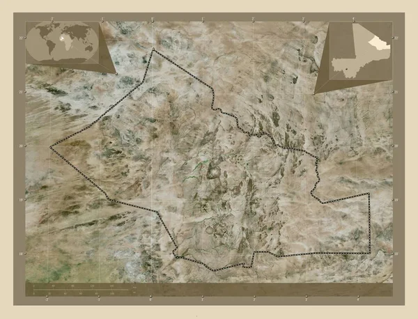 马里地区基达尔 高分辨率卫星地图 该区域主要城市的所在地点 角辅助位置图 — 图库照片