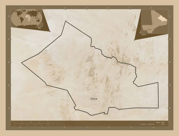 Кідаль Район Малі Супутникова Карта Низькою Роздільною Здатністю Місця Розташування — стокове фото