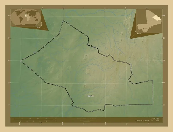 Kidal Regione Del Mali Mappa Elevazione Colorata Con Laghi Fiumi — Foto Stock