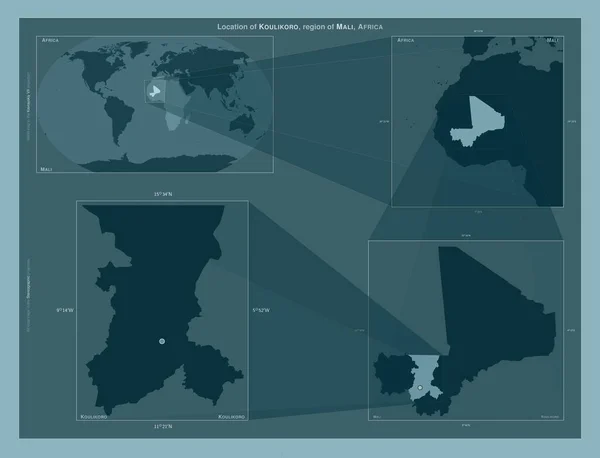 말리의 쿨리코로였습니다 도표는 규모의 지도에서 지역의 위치를 줍니다 프레임 Png — 스톡 사진