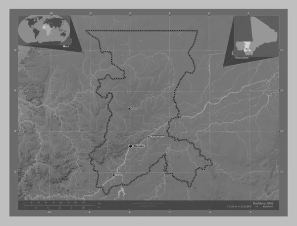 Koulikoro Región Malí Mapa Elevación Escala Grises Con Lagos Ríos —  Fotos de Stock