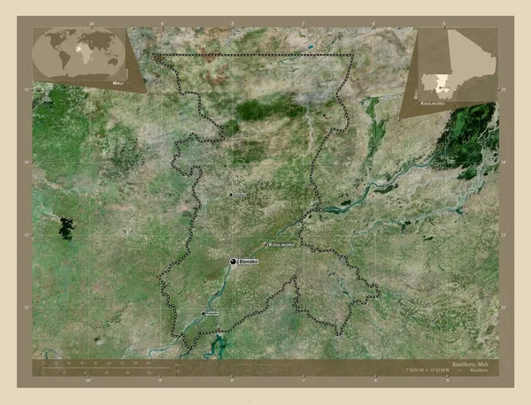 Κουλικόρο Περιφέρεια Μάλι Υψηλής Ανάλυσης Δορυφορικός Χάρτης Τοποθεσίες Και Ονόματα — Φωτογραφία Αρχείου