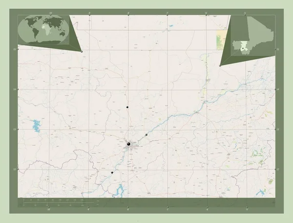 Koulikoro Region Mali Otwórz Mapę Ulic Lokalizacje Dużych Miast Regionu — Zdjęcie stockowe