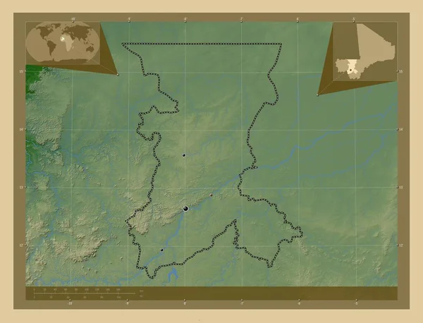 Кулікоро Регіон Малі Кольорові Карти Висот Озерами Річками Розташування Великих — стокове фото