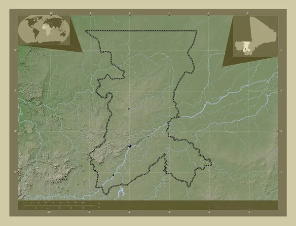 Koulikoro Región Malí Mapa Elevación Coloreado Estilo Wiki Con Lagos — Foto de Stock