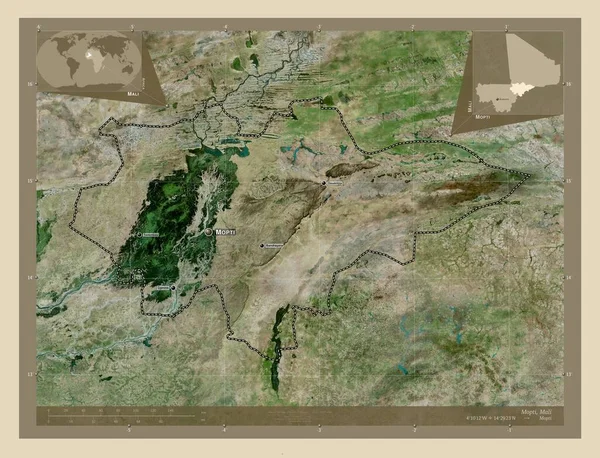 Mopti Región Malí Mapa Satelital Alta Resolución Ubicaciones Nombres Las —  Fotos de Stock