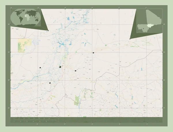 Mopti Oblast Mali Otevřít Mapu Ulice Umístění Velkých Měst Regionu — Stock fotografie
