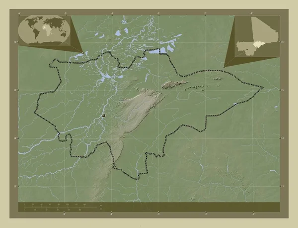 Мопти Область Мали Карта Высоты Окрашенная Вики Стиле Озерами Реками — стоковое фото