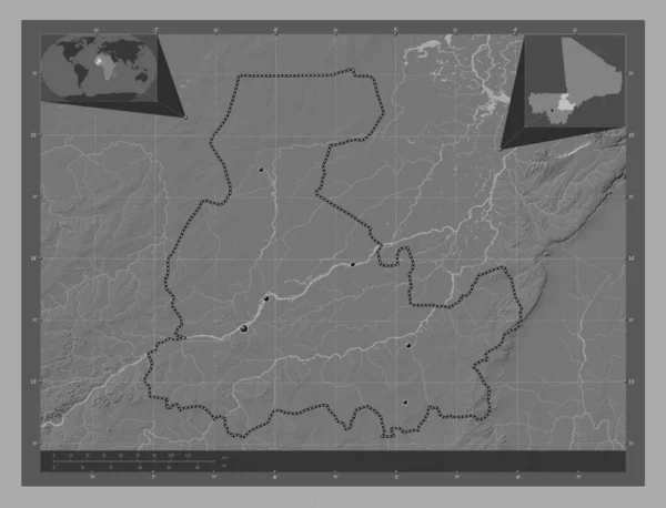 Segou Região Mali Bilevel Mapa Elevação Com Lagos Rios Locais — Fotografia de Stock