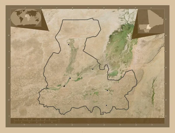 Segou Região Mali Mapa Satélite Baixa Resolução Locais Das Principais — Fotografia de Stock