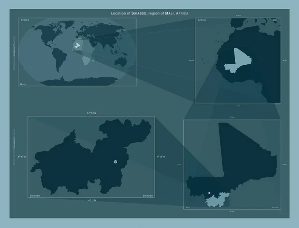 Sikasso Região Mali Diagrama Mostrando Localização Região Mapas Maior Escala — Fotografia de Stock