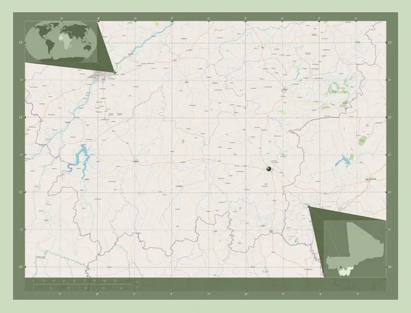 Sikasso Região Mali Abrir Mapa Rua Mapa Localização Auxiliar Canto — Fotografia de Stock