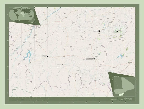 Сикассо Регион Мали Карта Улиц Места Названия Крупных Городов Области — стоковое фото