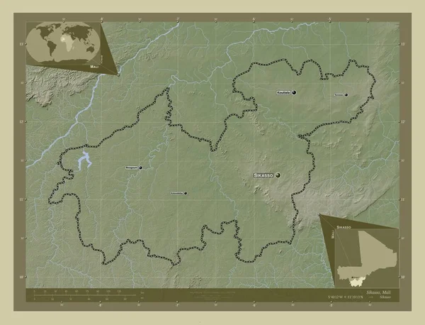 Sikasso Regione Del Mali Mappa Elevazione Colorata Stile Wiki Con — Foto Stock