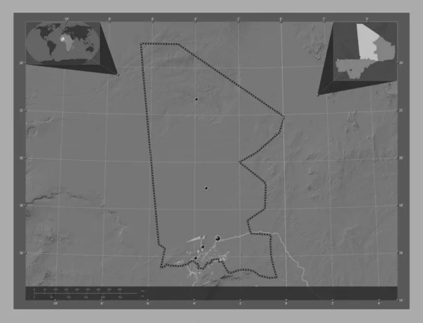 Timbuktu Region Mali Bilevel Elevation Map Lakes Rivers Locations Major — Stock Photo, Image