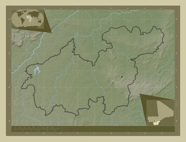 Сикассо Регион Мали Карта Высоты Окрашенная Вики Стиле Озерами Реками — стоковое фото