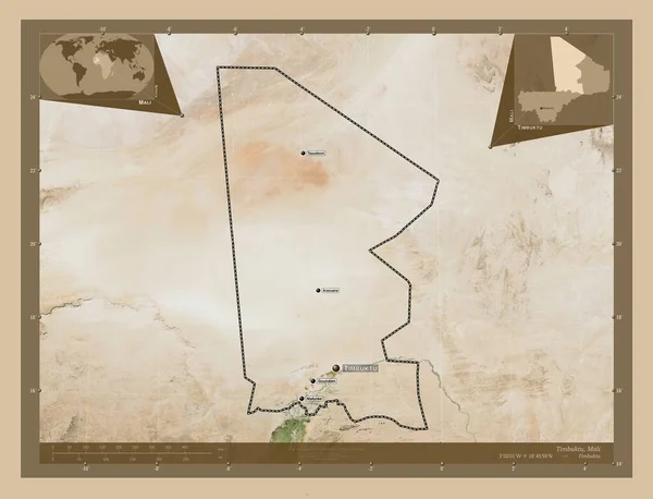 Tombuctú Región Malí Mapa Satelital Baja Resolución Ubicaciones Nombres Las —  Fotos de Stock