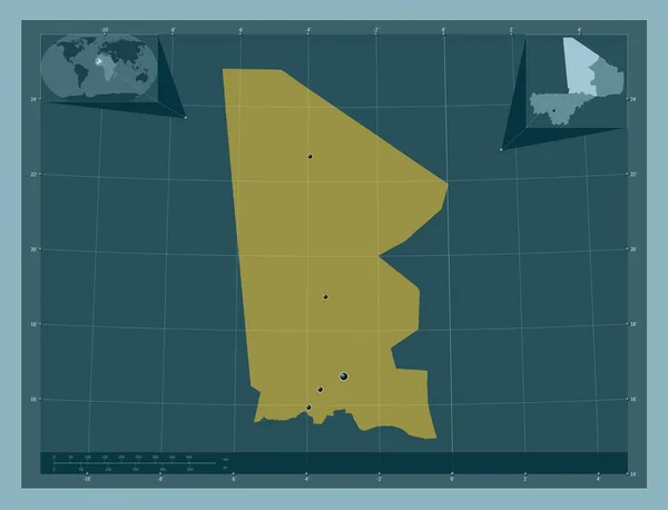 马里地区廷巴克图 固体的颜色形状 该区域主要城市的所在地点 角辅助位置图 — 图库照片