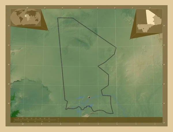 Тимбукту Область Мали Цветная Карта Высоты Озерами Реками Вспомогательные Карты — стоковое фото
