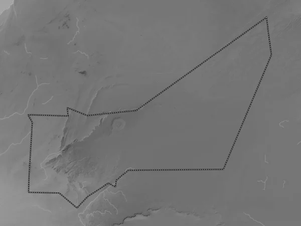 Adrar Region Mauritania Grayscale Elevation Map Lakes Rivers — Stock Photo, Image