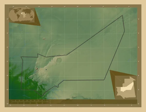 Adrar Regione Della Mauritania Mappa Elevazione Colorata Con Laghi Fiumi — Foto Stock