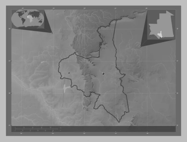 Асаба Регион Мавритании Карта Высот Оттенках Серого Озерами Реками Места — стоковое фото