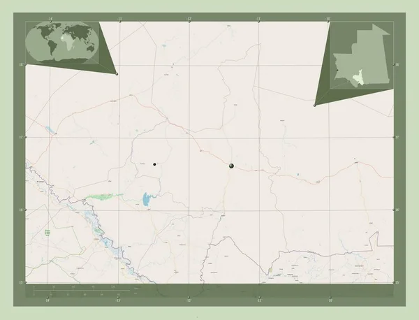 Assaba Region Mauretanii Otwórz Mapę Ulic Lokalizacje Dużych Miast Regionu — Zdjęcie stockowe