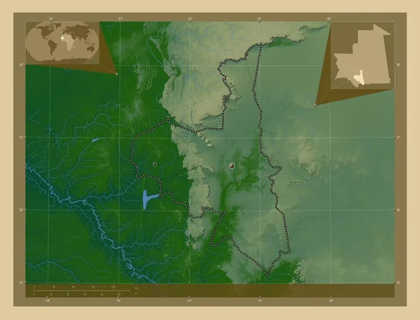 Assaba Περιοχή Της Μαυριτανίας Χρωματιστός Υψομετρικός Χάρτης Λίμνες Και Ποτάμια — Φωτογραφία Αρχείου