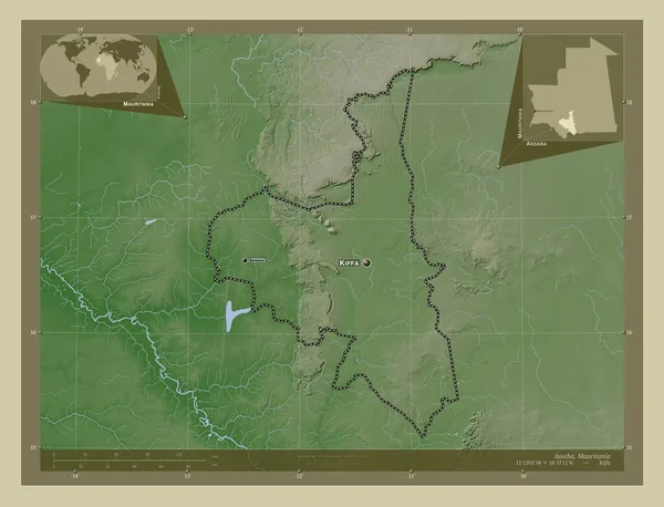 Асаба Регион Мавритании Карта Высоты Окрашенная Вики Стиле Озерами Реками — стоковое фото