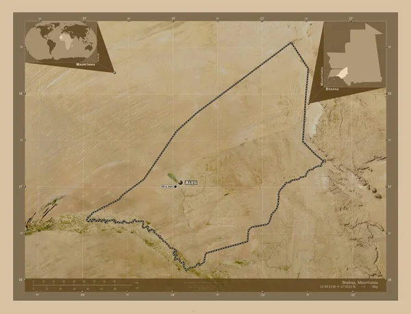 Brakna Regione Della Mauritania Mappa Satellitare Bassa Risoluzione Località Nomi — Foto Stock