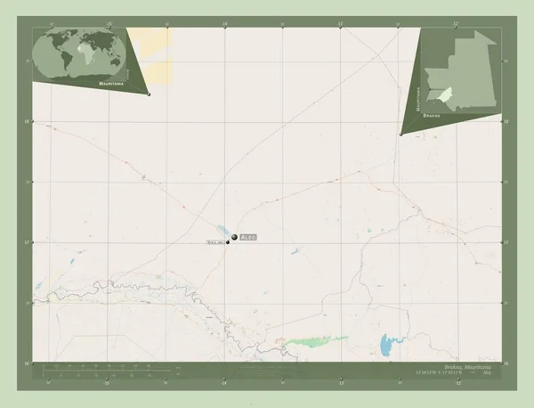 Μπράκνα Περιοχή Μαυριτανίας Χάρτης Του Δρόμου Τοποθεσίες Και Ονόματα Μεγάλων — Φωτογραφία Αρχείου