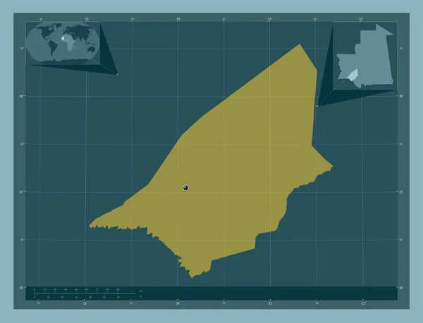 Brakna Región Mauritania Forma Color Sólido Mapas Ubicación Auxiliares Esquina —  Fotos de Stock