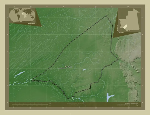 Brakna Région Mauritanie Carte Altitude Colorée Dans Style Wiki Avec — Photo