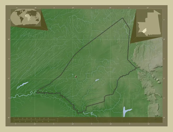 Brakna Región Mauritania Mapa Elevación Coloreado Estilo Wiki Con Lagos — Foto de Stock