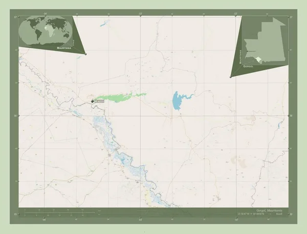 Gorgol Region Mauretanii Otwórz Mapę Ulic Lokalizacje Nazwy Głównych Miast — Zdjęcie stockowe