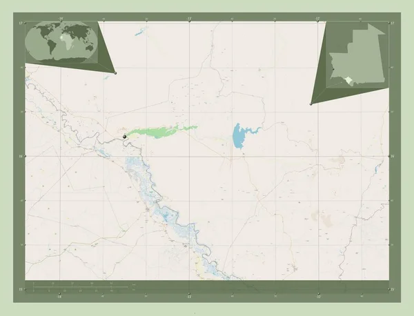 Gorgol Region Mauretanii Otwórz Mapę Ulic Lokalizacje Dużych Miast Regionu — Zdjęcie stockowe