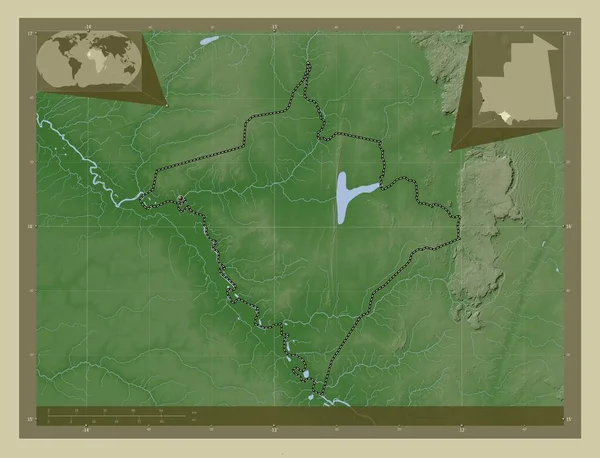 Gorgol Oblast Mauritánie Zdvihová Mapa Zbarvená Stylu Wiki Jezery Řekami — Stock fotografie
