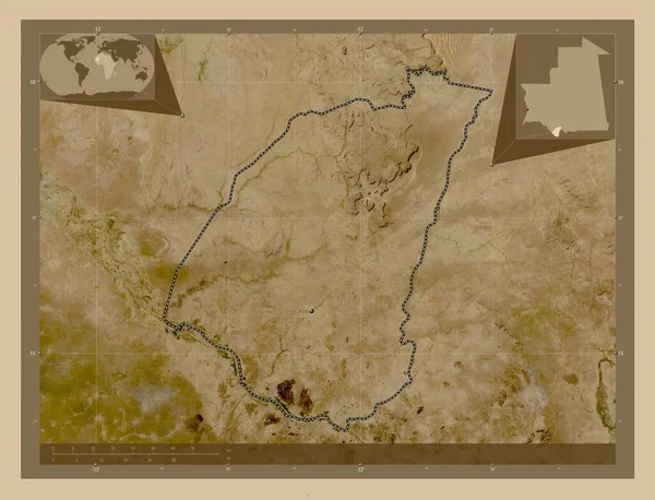 Guidimaka Регион Мавритании Карта Спутника Низкого Разрешения Места Расположения Крупных — стоковое фото