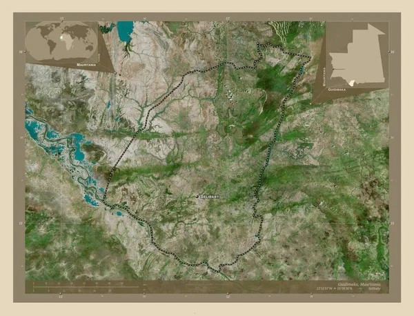 Guidimaka Περιφέρεια Μαυριτανίας Υψηλής Ανάλυσης Δορυφορικός Χάρτης Τοποθεσίες Και Ονόματα — Φωτογραφία Αρχείου