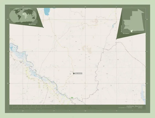 Guidimaka Region Mauretanii Otwórz Mapę Ulic Lokalizacje Nazwy Głównych Miast — Zdjęcie stockowe