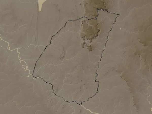Guidimaka Регион Мавритании Карта Высот Окрашенная Сепиевые Тона Озерами Реками — стоковое фото