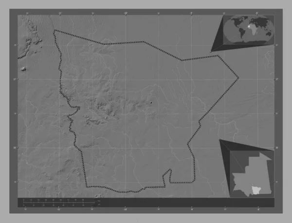 Ходх Эль Гарби Регион Мавритании Карта Рельефа Билевела Озерами Реками — стоковое фото